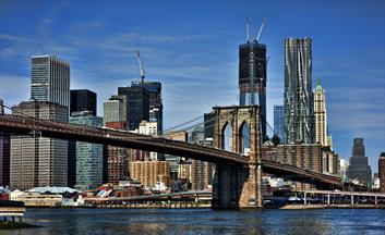 A unique photo of the Brooklyn Bridge and NYC skylline